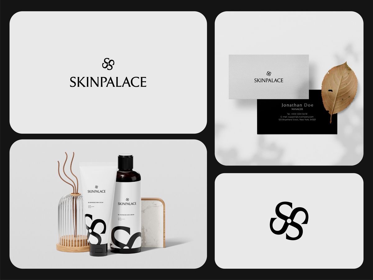 Skin Palace brand identity — logo, business cards and packaging